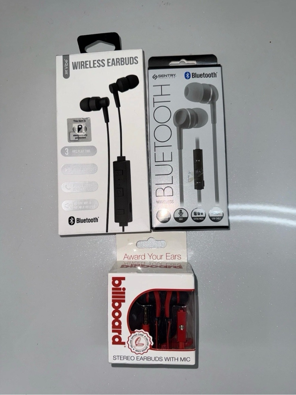 Billboard Earbuds, Plus 2 Extra Headphones Lot Of 3 Headphones